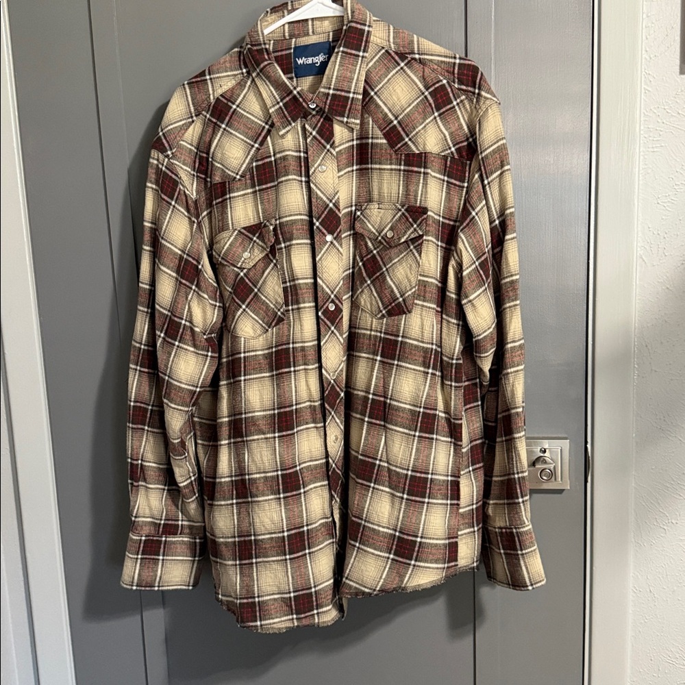 Wrangler Brown and Cream Checkered Shirt Pearl Snap